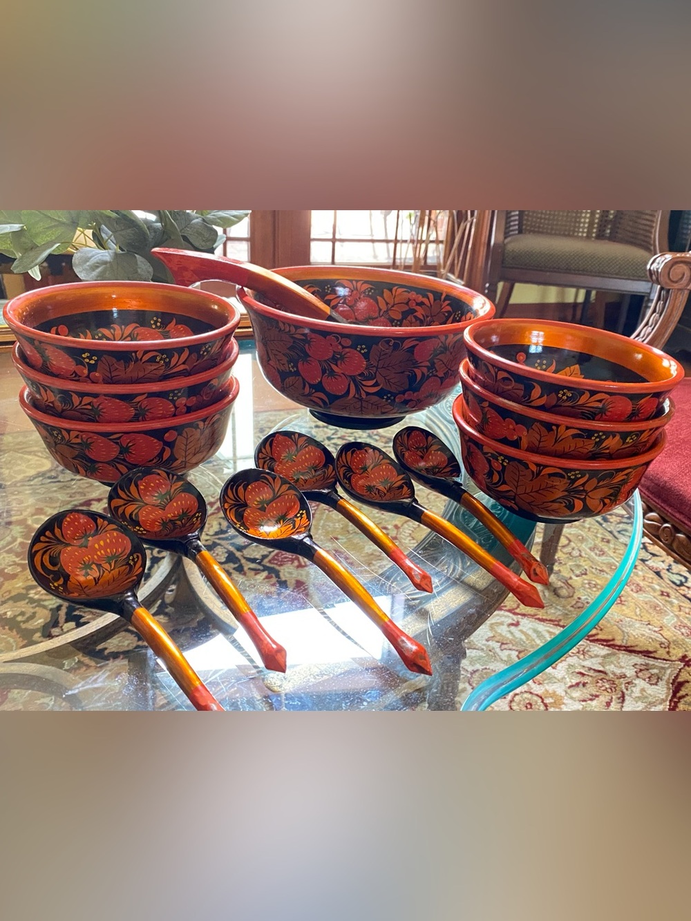 Khohloma Russian Folk Art Serving Bowl Set 14 Pieces